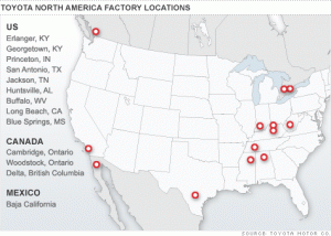 chart toyota plants 3.top  300x214 Toyota May Temporarily Shut Down U.S. Assembly Lines Due to Japan Earthquake
